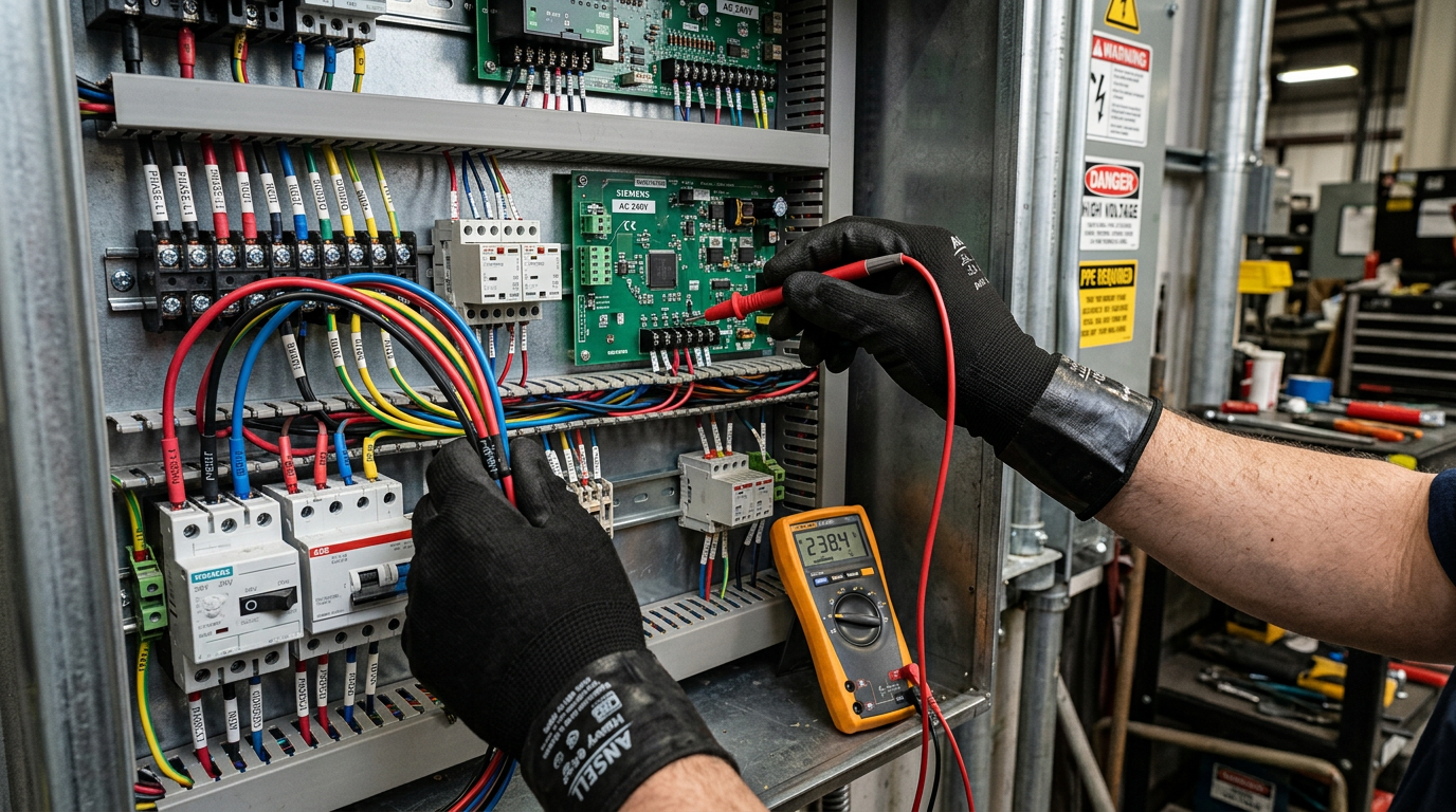 Projeto elétrico industrial - Mãos em painel elétrico Projens Engenharia